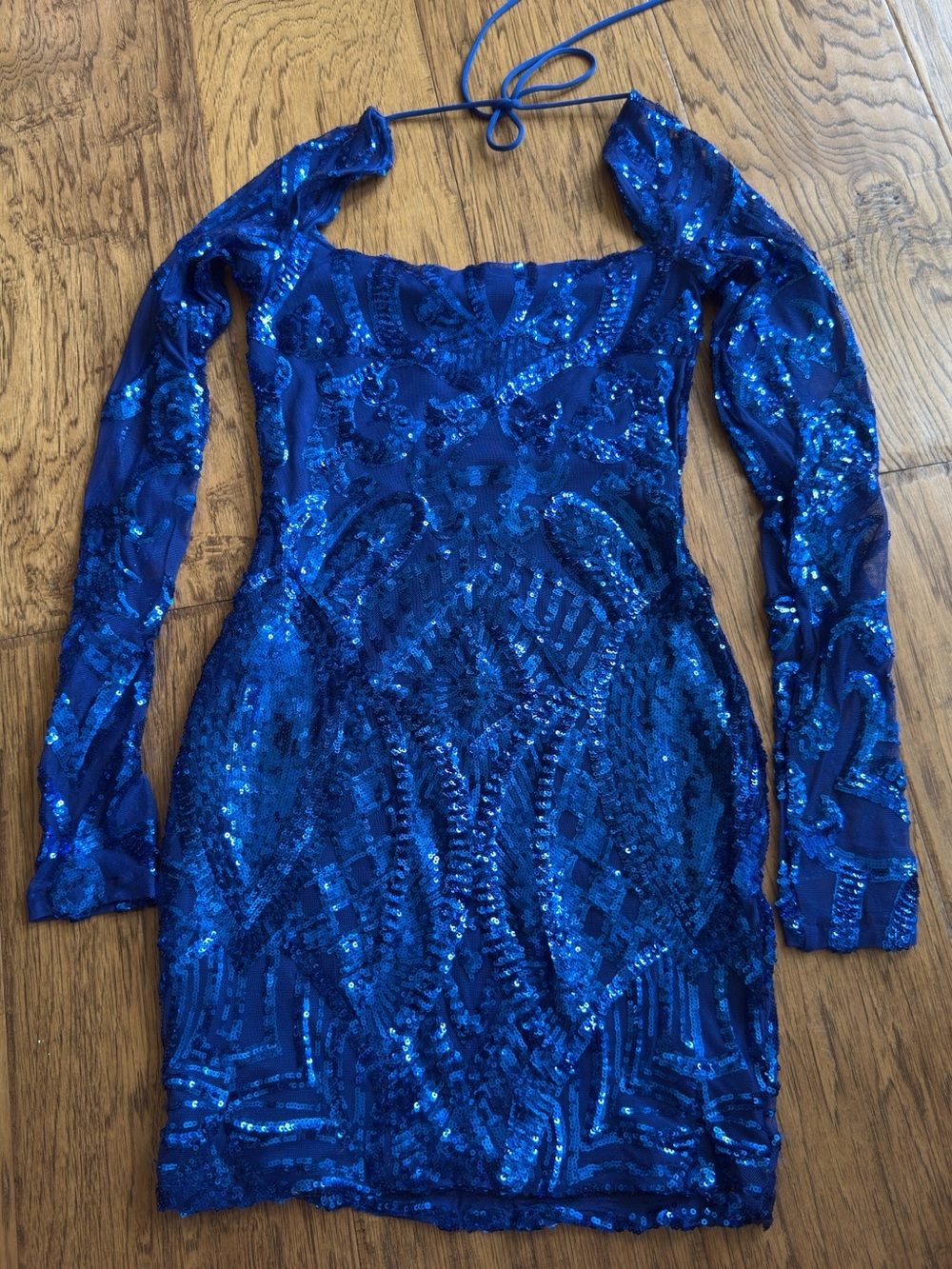 Lucy in the Sky Cobalt Blue Sequin Tie Back Mini Dress M